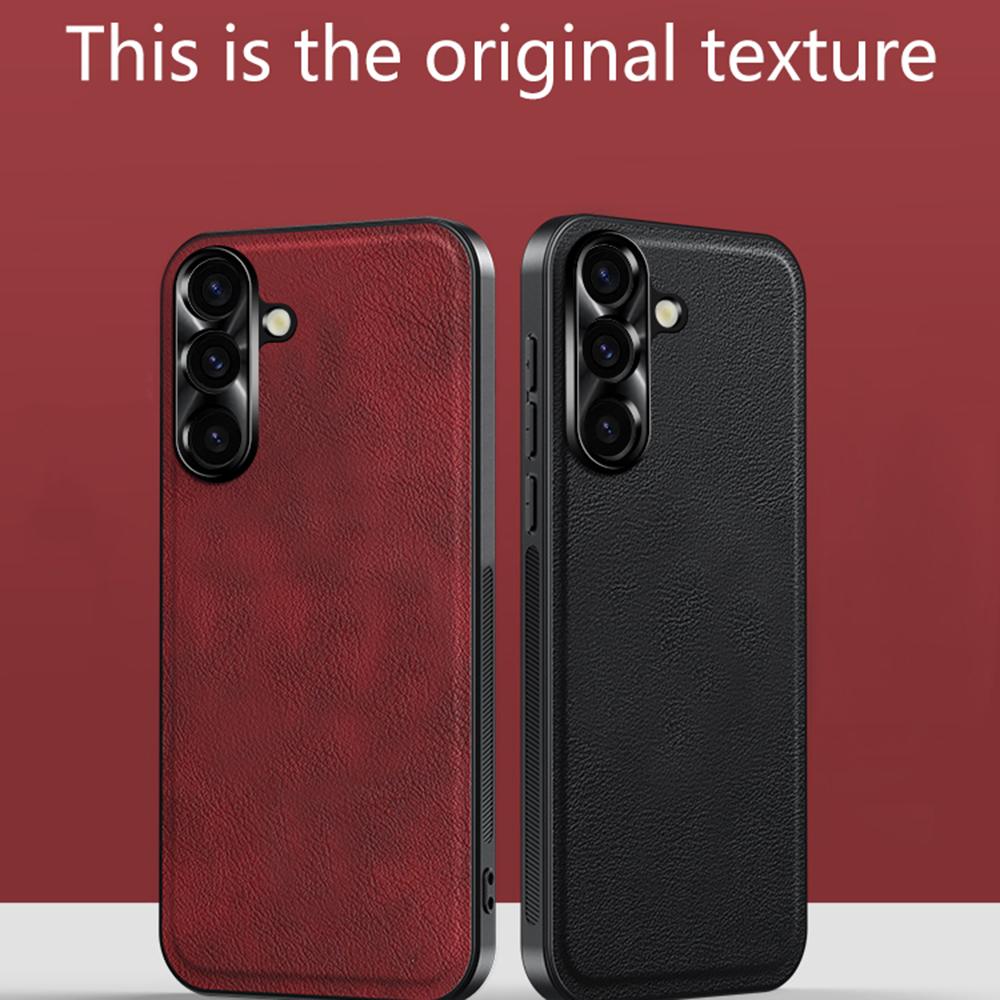 For Samsung Galaxy A56 5G Deksel PU+TPU+PC Telefon Bakdeksel med Metall Linseramme