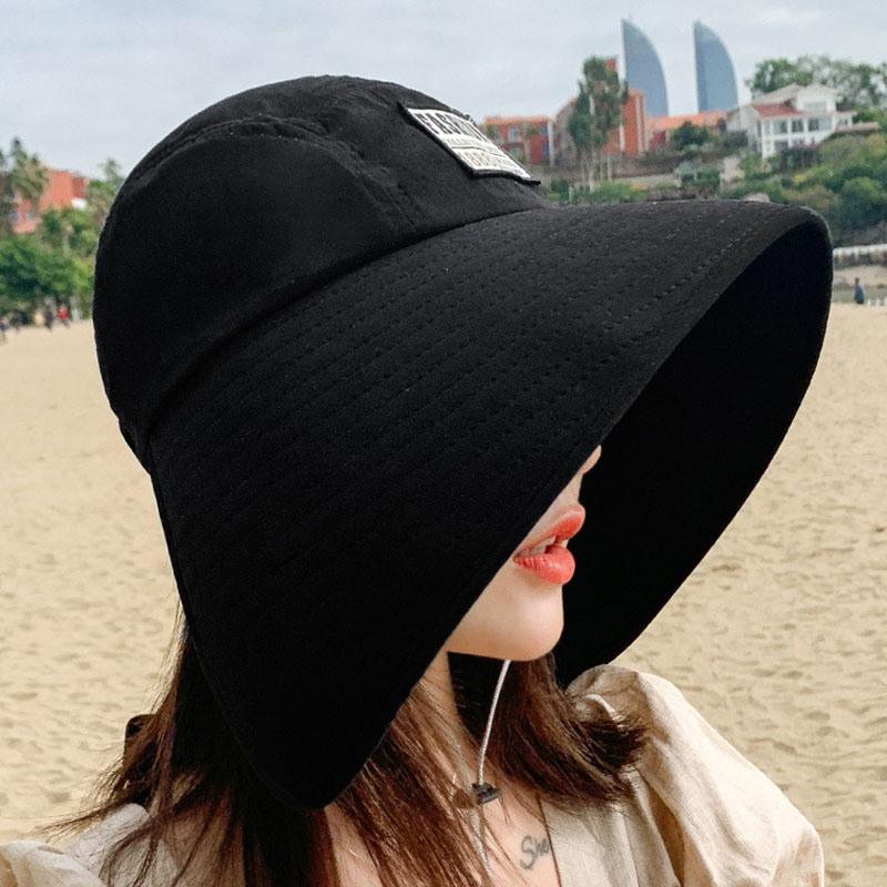 Damen Sommer Verstellbare Sonnenhüte Mode Visor Strandhüte Weiblich Lang Breitkrempig Fischerhut Faltbar Anti-UV Reise Panama Hüte