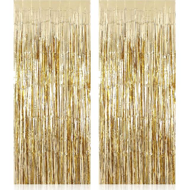 2 Pack Fringe Curta Backdrops, Foil Fringe Curta, Door Streamers for Birthday Wedding Bridal Shower Holiday Graduation Party Decorations, Photo Booth