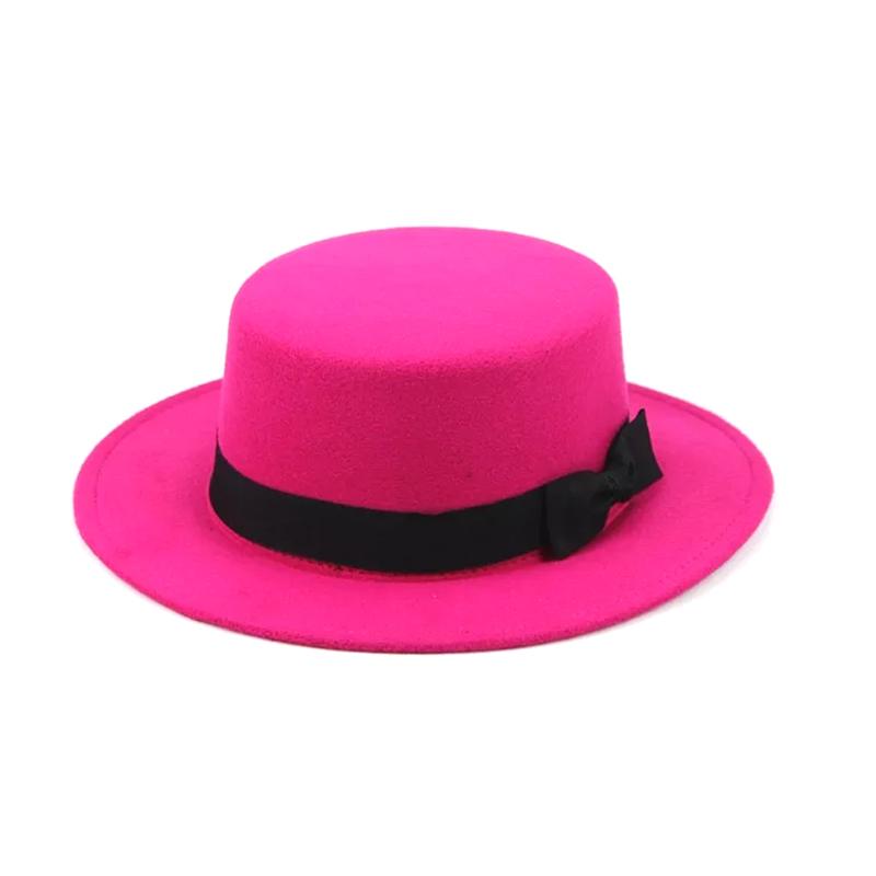 New artificial wool Jazz Felt Flat Top Hat Autumn Winter For Women s Felt Wide Brim Fedora Hat gorros mujer invierno Top Hat One Size