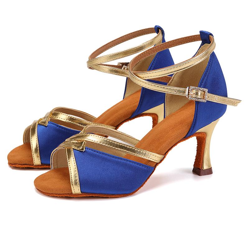Latin Dance Shoes  Satin Sandal Ladies Latin Dancing Shoes Pro Soft Sole High Heels Comfortable Stable