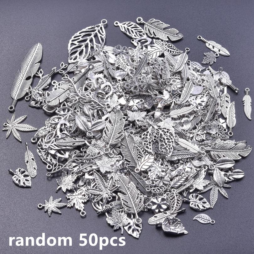 Vintage Metal Plant Leaves DIY Charms For Jewelry Making Supplies Bulk 10/20/30/50pcs Random Mix Charm Pendant Handmade Bracelet