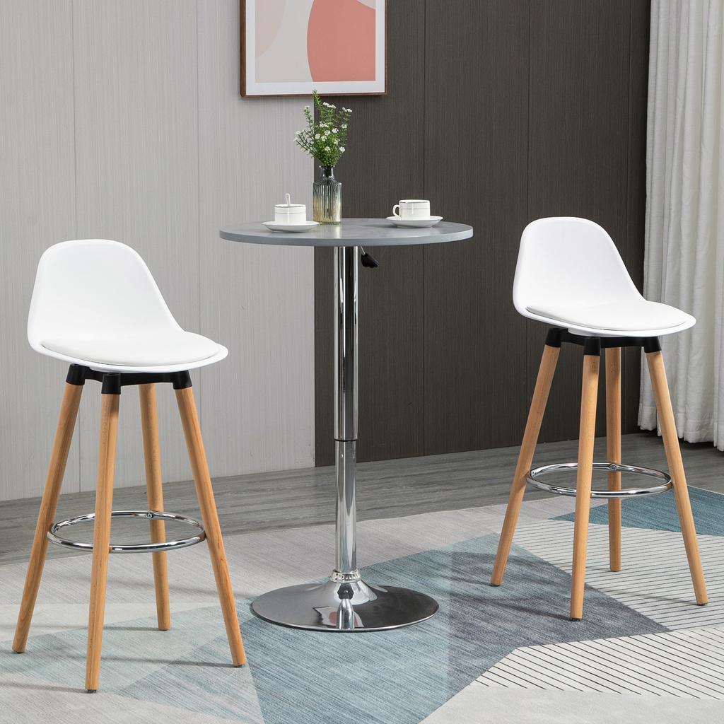 Set di 2 Sgabelli da Bar, Sedie da Bar, Design Scandi, Poggiapiedi, 43 cm x 43 cm x 91 cm, Naturale + Bianco