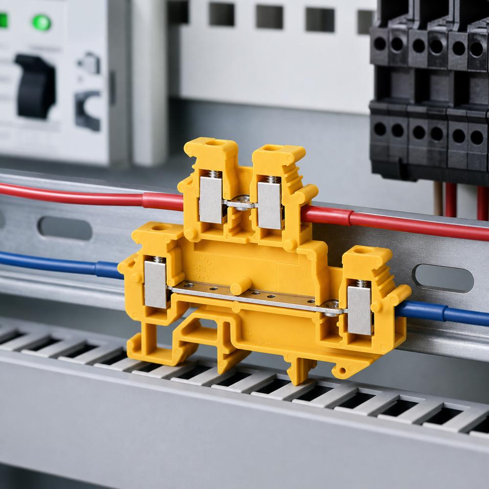 Double Level Electrical Terminal Block 4-Conductor DIN Rail Terminal Industrial Control