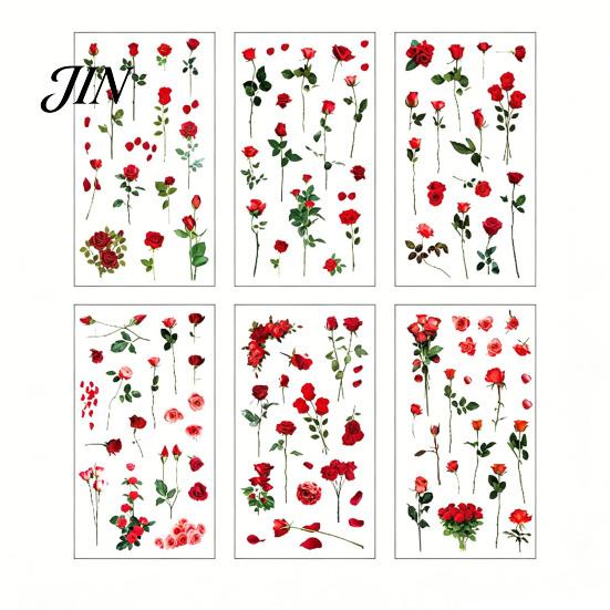 Nature Themed Stickers 6 Sheets/Set Natural Flower Scrapbook Stickers, Waterproof PVC Floral Plants Decals, Botanical Art Transparent Decorative