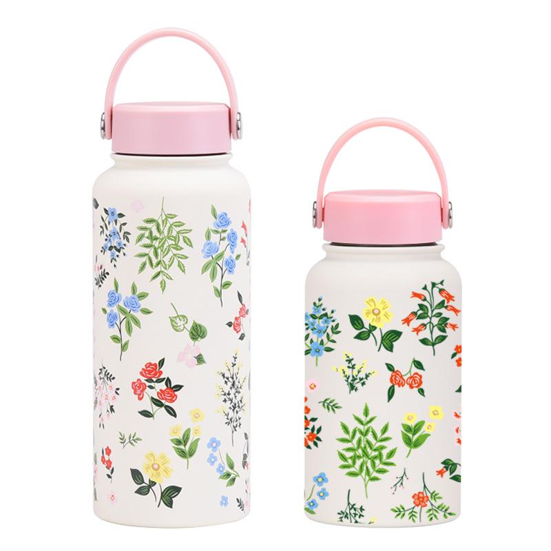 Large-Capacity Thermos Cup Portable Outdoor Sports Water Cup Printed Water Cup Handle Portable Sports Kettle Set