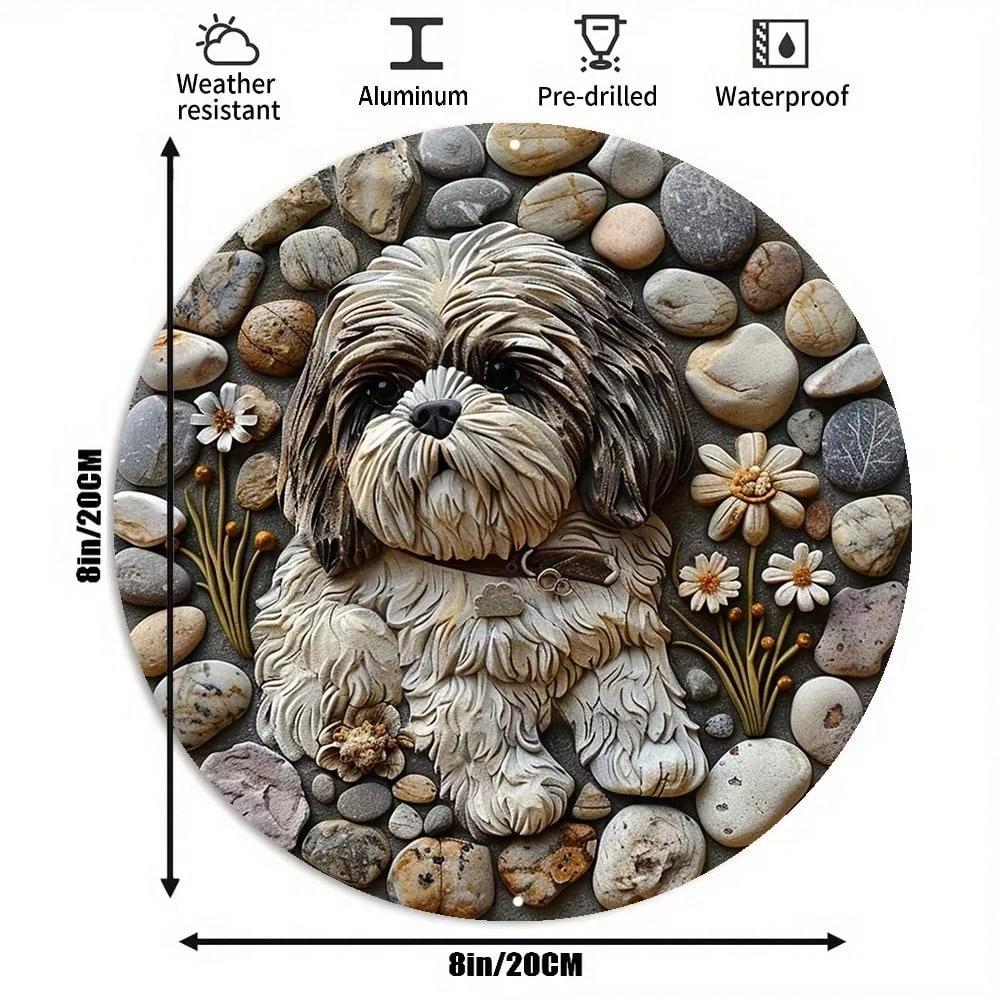 

Винтажная металлическая табличка-венок Shih Tzu Весна Рождество Домашний настенный декор разноцветный