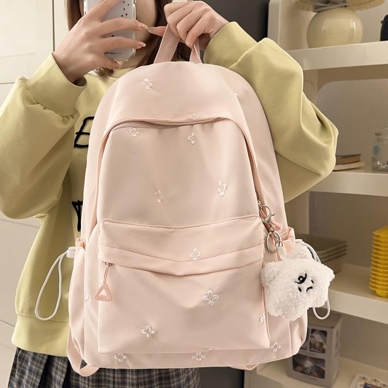 Fashionable Flower Embroidered Backpack Large Capacity Multi Pocket Casual Backpack University Backpack Suitable for Daily and Student Use