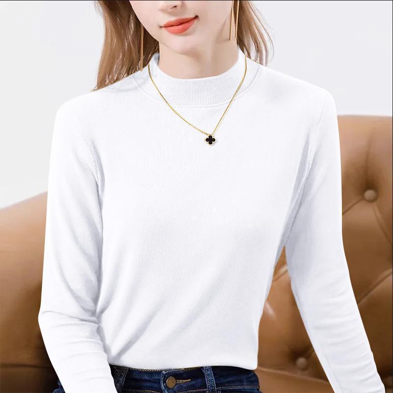 Women's Slim-Fit Ribbed Plush Long-Sleeve Thermal Top for Autumn & Winter