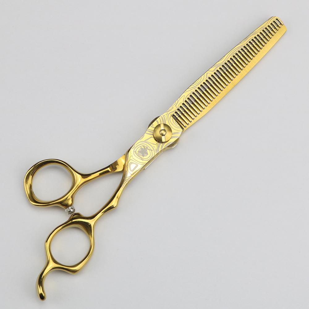 XUANFENG 7-inch Golden Hair Scissors Barber 440C Cutting and Thinning Scissors