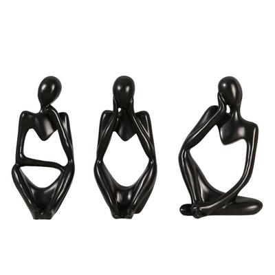 3Pcs Abstract Thinker Figurine Mini Sitting Thinker Resin Statue Sculpture Living Room Home Office Bookshelf Desktop Decoration Ornament