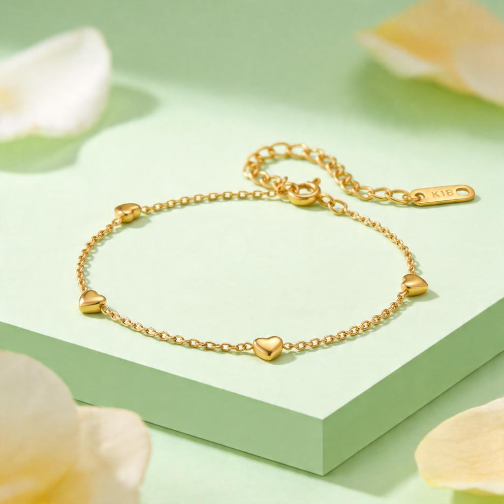 Small Dainty Mini Heart Chain Bracelets for Women 18K Gold Plated Stainless Steel Chain Bracelet Simple Jewelry Gift