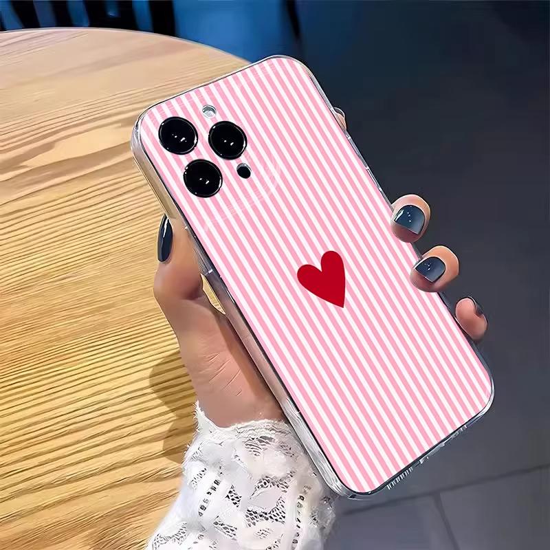 Phone Case for Samsung Galaxy S26 S25 Ultra S24 Plus A56 A16 A15 A36 A54 A55 A35 S21 S23 FE S22 Pastel Striped Heart Clear Cover