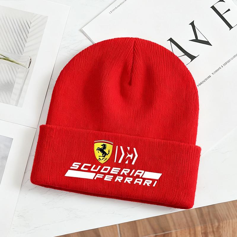 Men Women Riding Knit Cuffed Beanie Winter Warm Knitted Beanie Hats For Ferrari Roma F80 296 GTB GTS SF90 Stradale Spider Spyde
