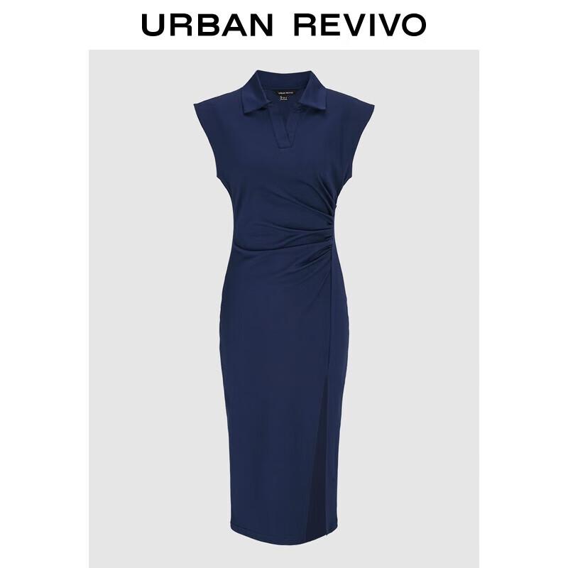 

UR Women s Summer Polo Neck Pleated Slit Midi Dress XS