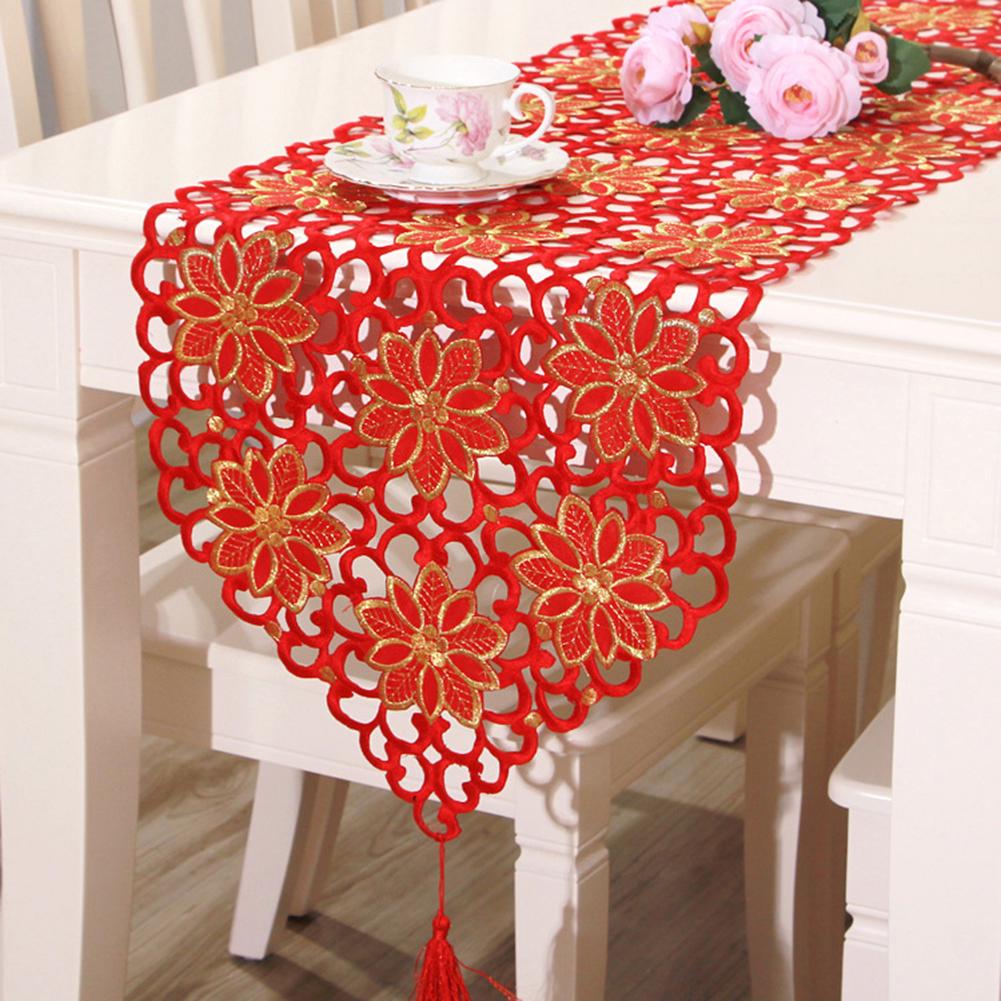 Classic Flower Embroidered Dining Coffee Table Runner Placemat Cover Home Decor