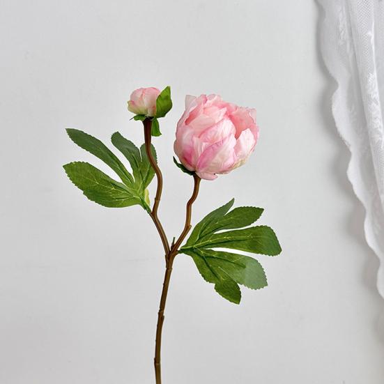 Real Touch Peony Bouquet 1 Bloom 1 Bud Artificial Peony Flower Faux Silk Floral Arrangement for Home Vase Wedding Centerpiece Party Decor