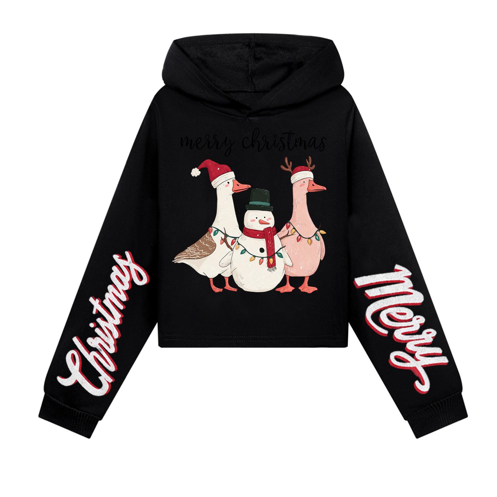 

Детская повседневная модная толстовка с капюшоном и длинными рукавами с рождественским принтом (Без шнурка) 150 чёрный