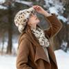 Women's Faux Mink Fur Bucket Hat Scarf Set, Classic Leopard Print Vegan Faux Fur Warm Set, Faux Fur Hat and Scarf For Winter