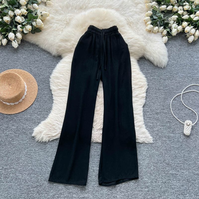 

Summer Clothing Casual Pants for Women 2025 New South korea Ins Fashion Elastic Waist Slimming Wide Leg Straight Pants Thin Pants Black All yards