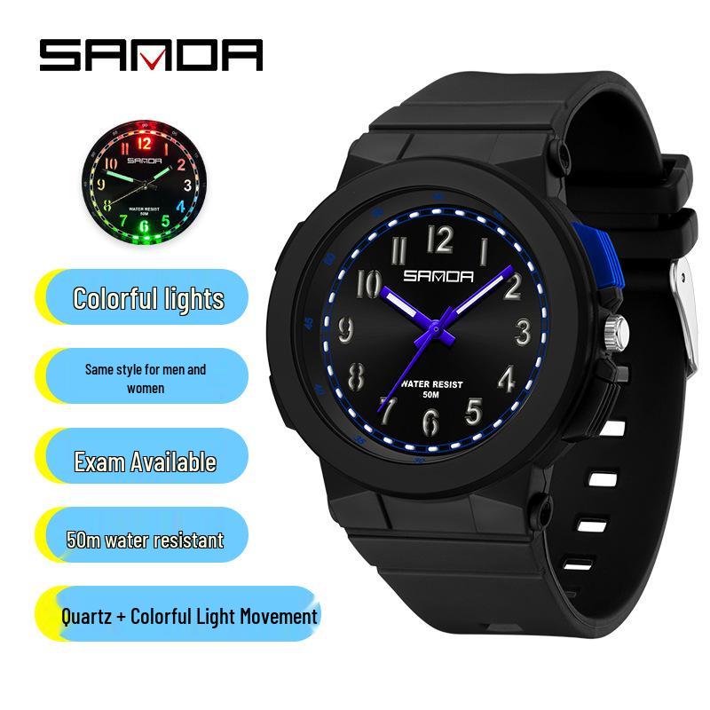 Kids Exam Party Watch: Seven-Color Light, Simple Quartz, Waterproof