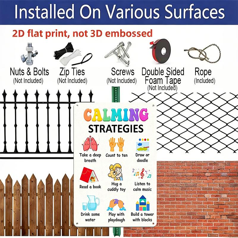 2D Flat Calming Strategies Emotion Regulation Cartoon Metal Sign - 8.0x12.0inch Aluminum Wall Art, Classroom Therapy Office Mental Health Decor