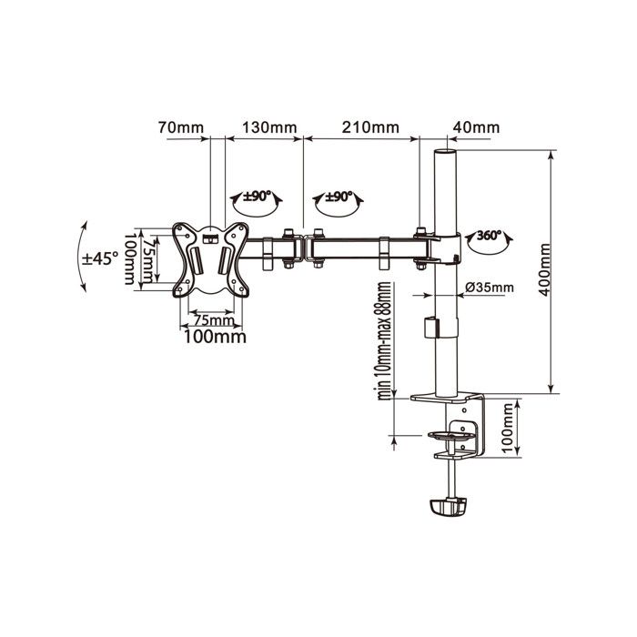 Držák plochého monitoru - EQUIP - 650151 - Černý - Kompatibilní až do 68,6 cm (27'') - Kancelář