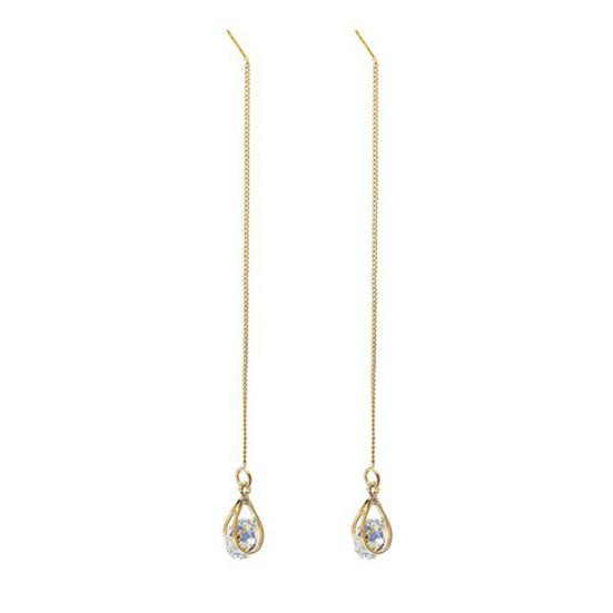 Women Teardrop Cubic Zirconia Threader Long Chain Line Thread Dangle Earrings золотистый