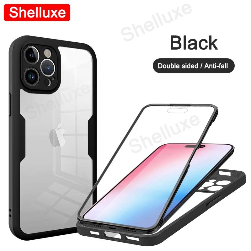 360 Full Body Front+Back Clear Case Shelluxe For iPhone 16 15 14 Plus 13 12 11 Pro Max Silicone Shockproof Double Sided Cover
