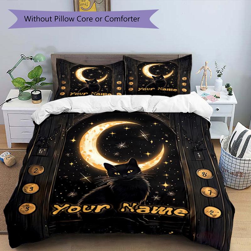 3PC Custom Name Moonlit Cat Journey Bedding Set Duvet Cover Closure Includes 1 Duvet Cover & 2 Pillowcases for Bedroom
