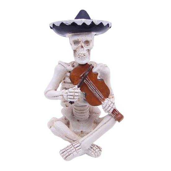 Mini Halloween Skeleton Figurines Resin Guitar/Accordion/Violin Player Skeleton Statue Halloween Collectible Decoration for Home Office Desk Decor