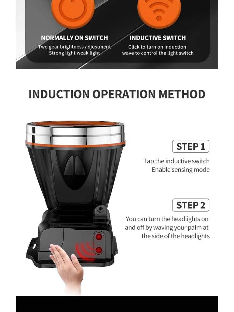 New Powerful LED Headlamp Type-C Rechargeable Headlight Fishing Outdoor Camping Head Lamp Built In 4000mAh Li-Battery Flashlight