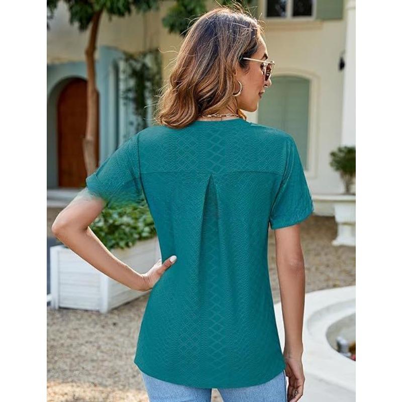 YYFS Camicette e camicie con scollo a V a maniche corte con stampa tinta unita primavera estate casual alla moda da donna