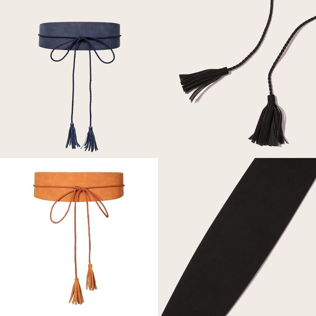 Trendy Boho Fringe Rope Waist Belt Handmade Wide Faux Leather For Casual Women Fashion