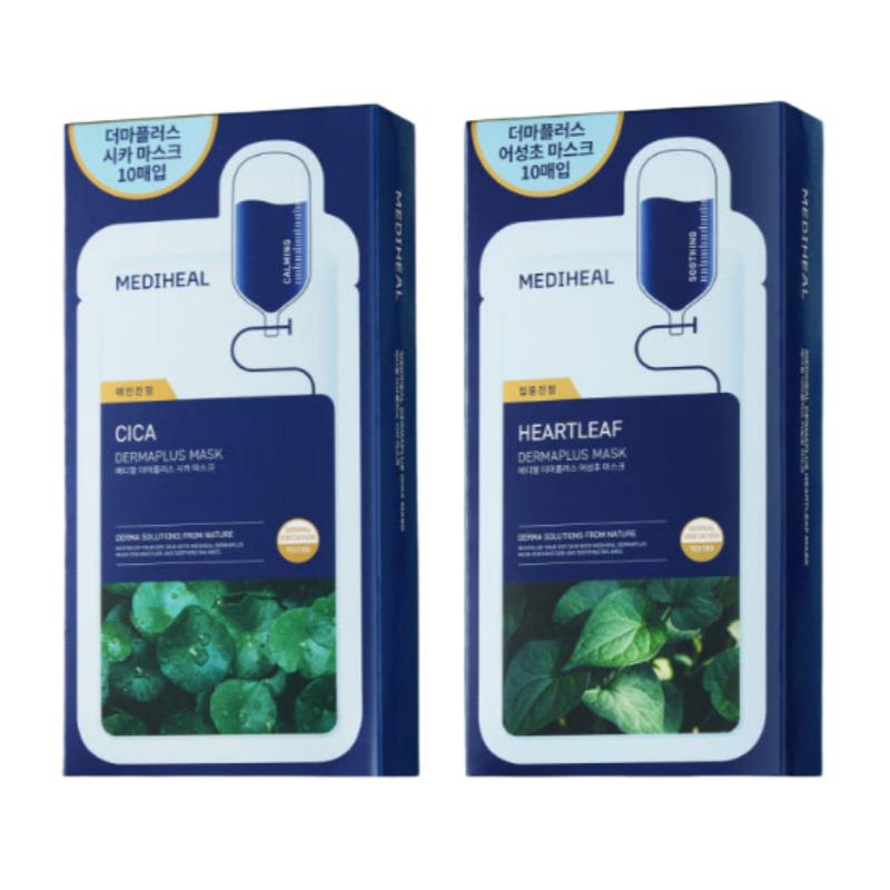 MEDIHEAL Derma Plus Hydrating & Soothing Mask Set (Cica + Heartleaf) 20 Sheets