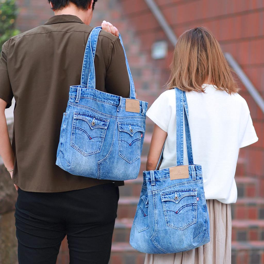 UK Trident Denim Tote Bag for Lightweight and Shoulder Made from Jeans Women, Stylish, Bag, 32-inch