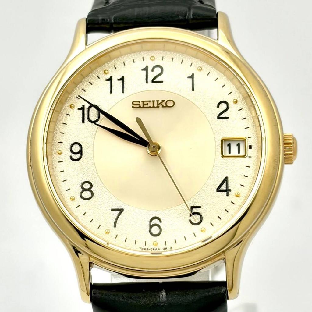 SEIKO Watch Gold Date 750320 New Strap [Excellent Condition/ New Battery] Men's 7N42-0CX0