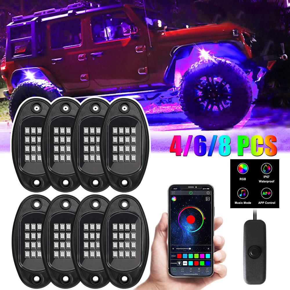 For Jeep Off-Road Truck Boat Undergolw Bluetooth APP Control 4/6/8 In 1 Music Sync Car Chassis Light RGB LED Rock Lights Decorative