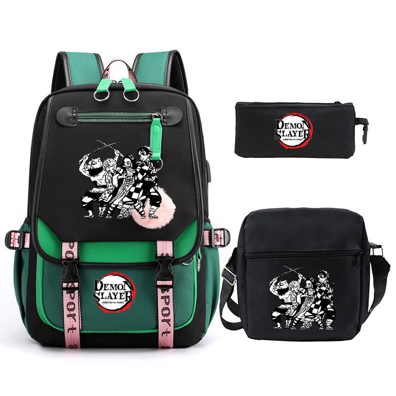 Riman peripheral printing fashion backpack cross-border campus primary and secondary school students schoolbag shoulder bag pencil bag three-piece set