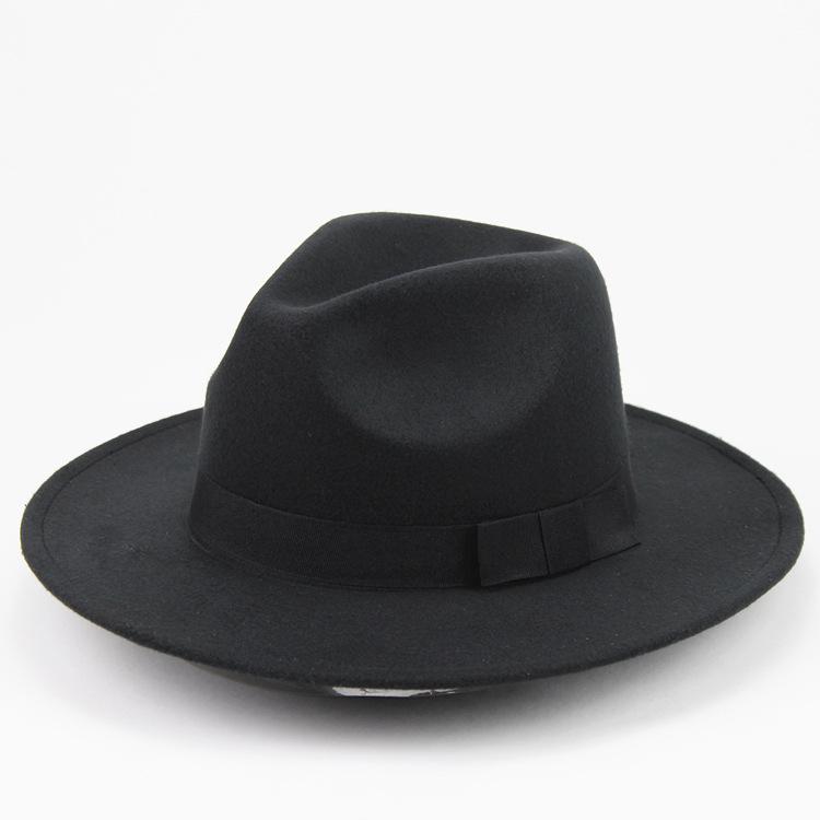 Street Shot Imitation Wool British Retro Jazz Hat Men'S And Women'S Big-Brimmed Top Hat Felt Hat Versatile Shade