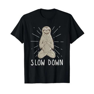 Slow Down Yoga Sloth Funny Meditation T Shirt Vintage Unisex Stretched Streetwear Casual Homme Stylish Soft Fashion