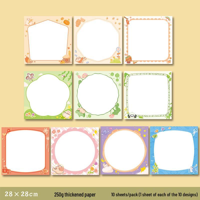 

Square Cartoon Lace Art Children s Painting Thickened Mirror Cardstock, 28x33cm, Colored Border 10 sheets/pack (10 mixed patterns)