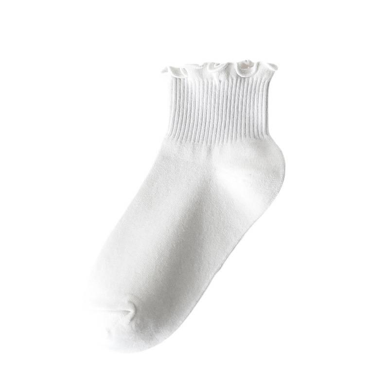 Women's Japanese Style Ruffle Edge Short Socks - Spring/Summer Thin Fashion, Solid Colors, Versatile for Pairing with Small Leather Shoes.