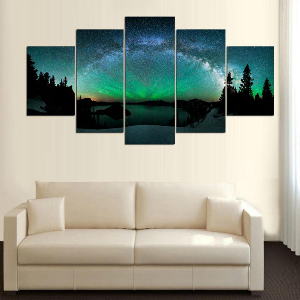 

5 Panel HD Prints Northern Light Star Night Landscape Canvas Wall Art Wallpaper Paintings Posters Living Room Home Decor 20x35 20x45 20x55cm