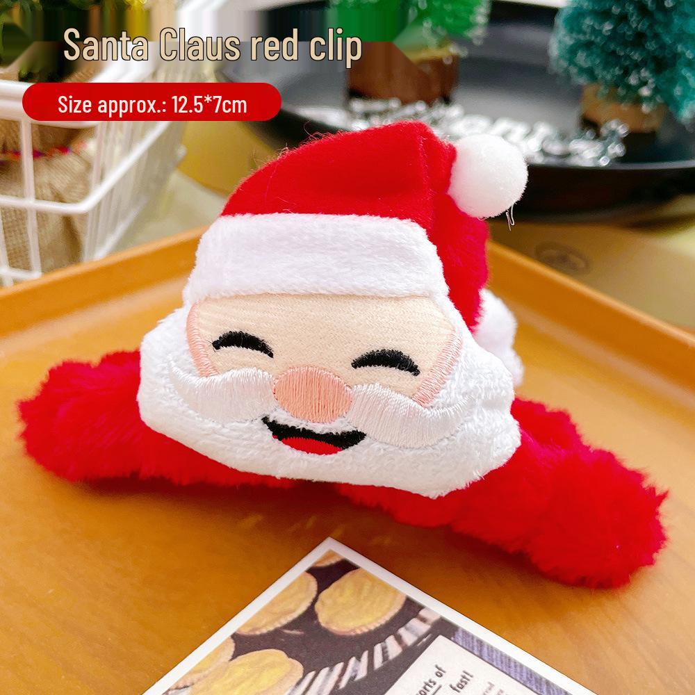 Santa Claus Plush Claw Hair Clip - Cute Girlish Shark-Style Christmas Accessory