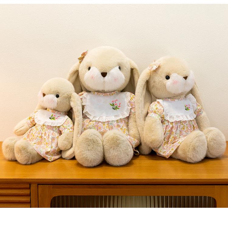 Floral Dress Bunny Plush Toy: Long-Eared Rabbit Sleep Companion & Birthday Gift