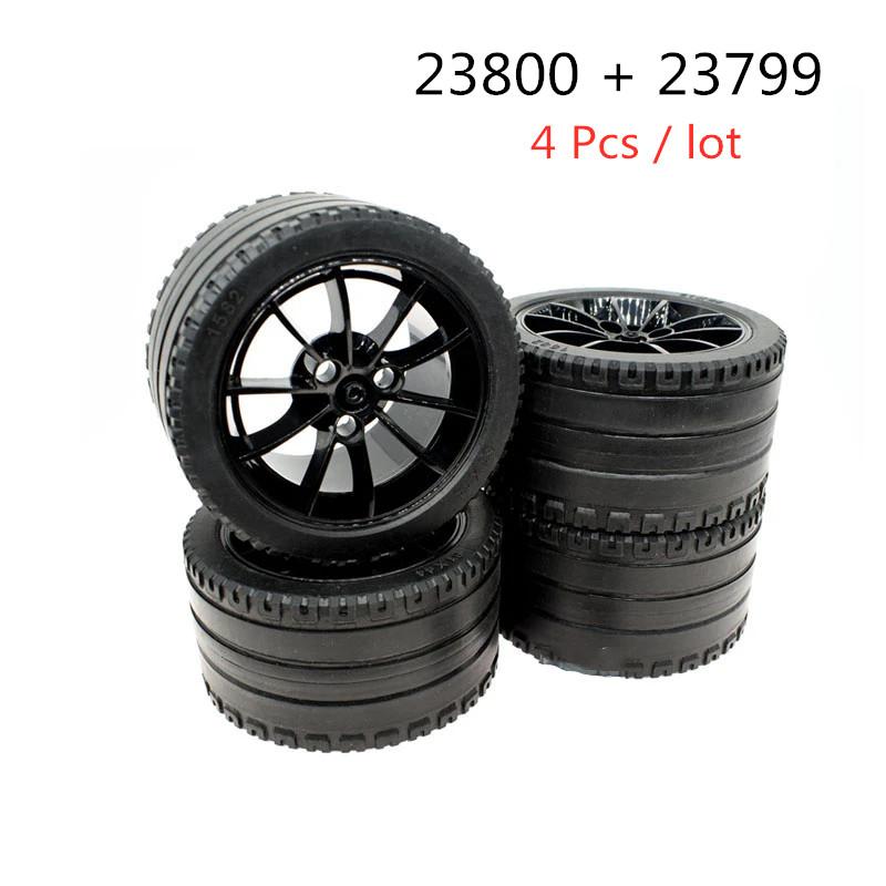 

4Pcs/lot Building Blocks 37383 68577 23800 Wheel And 23799 Tire For Supercar Compatible DIY Bricks Parts High-Tech Kid Toys