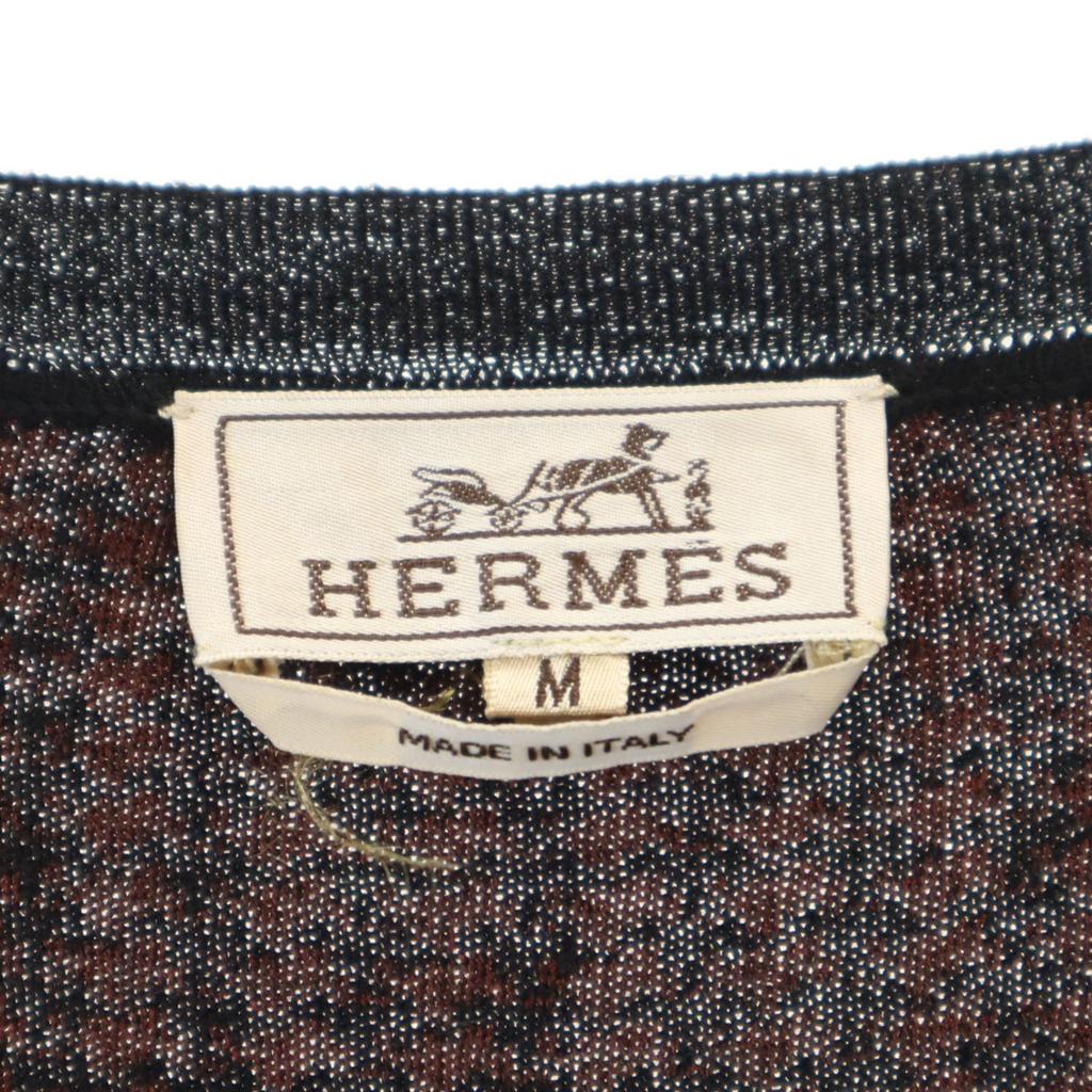 HERMES Made in Italy Silk Blend Houndstooth Pattern Long sleeve knit Men's Used