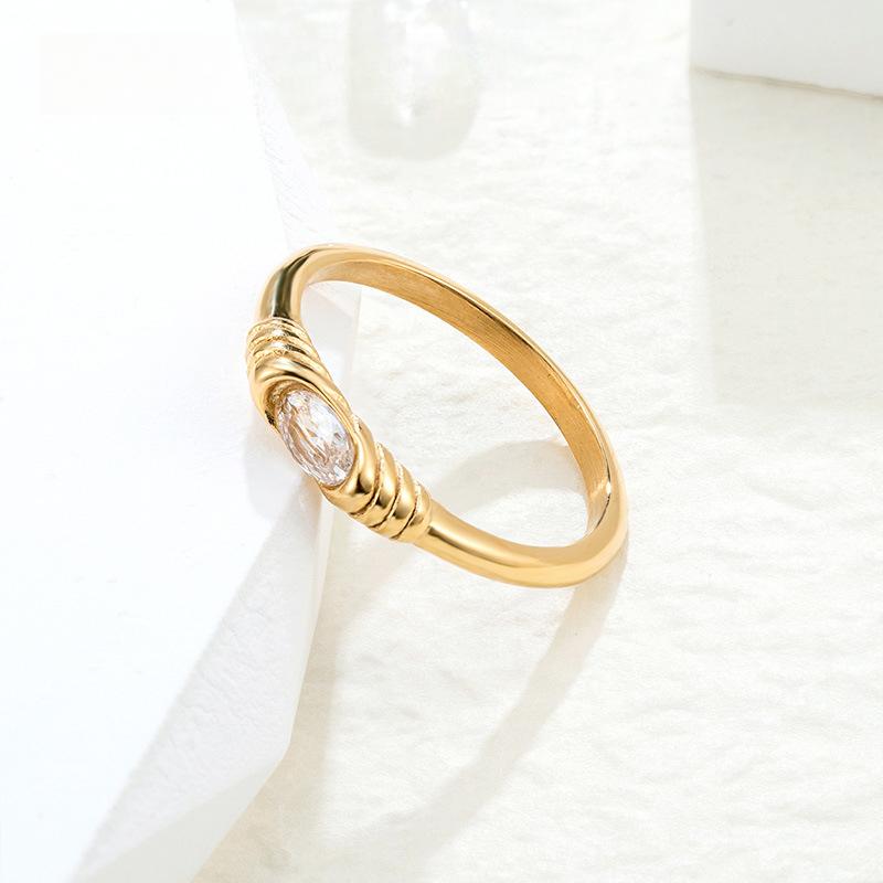 Mini Goose Egg Zircon Ring Women's Fashion Light Luxury Stacked Ring, Titanium Steel Electroplated Jewelry
