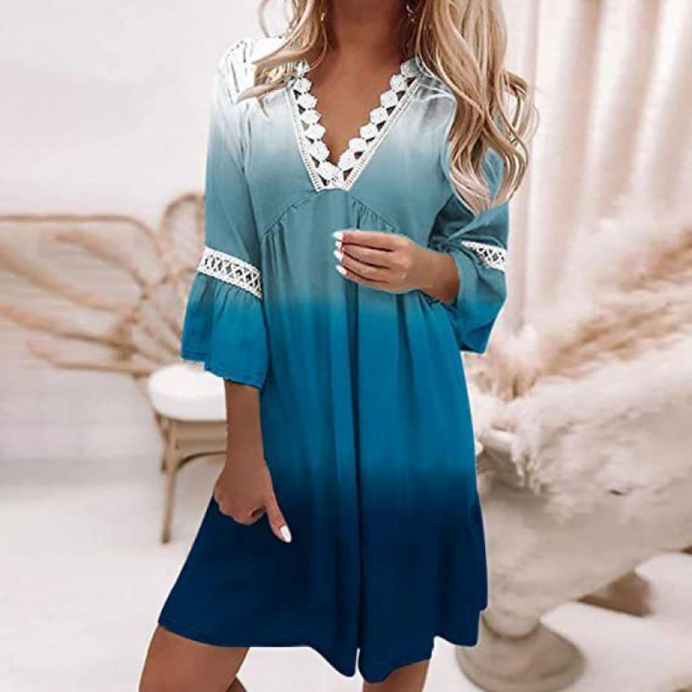 JPNTKY Vestidos casuales con cuello en V y mangas 3/4 con estampado floral de verano y primavera para mujer